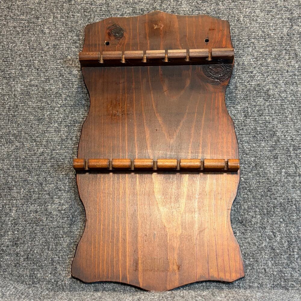 Vintage Wooden Souvenir Spoon Wall Display Rack Collector Hanging Wood Shelf